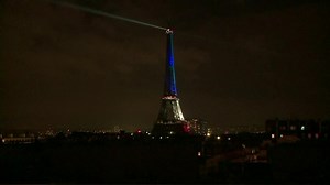 Eiffel Tower Lit in Blue, White and Red