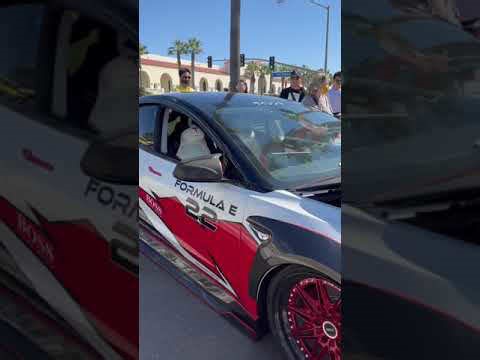 Tesla Model 3 race car on bags