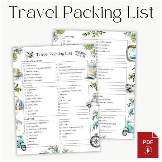 ✈️✅ Travel Packing List with Checkboxes and Extra Blank Lines