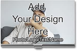 Personalized Business Card Holder,Custom Aluminum Bussiness Card Holder Case Portable Business Card Wallet Personalized Business Card Holder with Your Logo Photo Text Name for Gift Men Women (silver)
