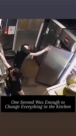 In a busy restaurant kitchen, everything seemed normal. The sound of dishes clattering, orders being called out, and workers moving quickly filled the small space. A young employee was trying to secure the heavy door of a large industrial refrigerator. It was an ordinary task, something he had likely done many times before. But in a single moment, everything changed. Without warning, the refrigerator door suddenly came loose from its hinges. The heavy metal door fell forward with full force and 
