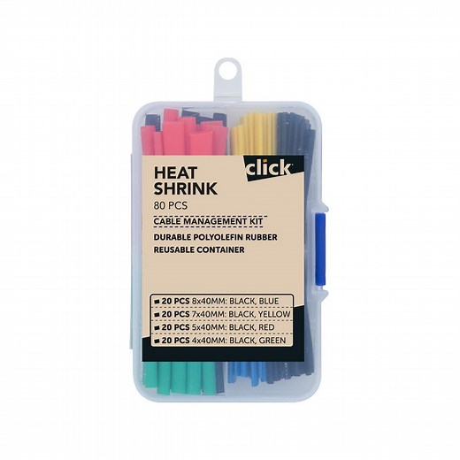 Click Multicolour Heatshrink Cable Management Kit - 80 Pieces