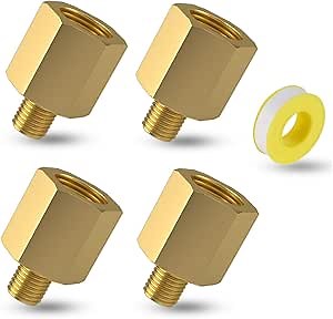 1/4 Inch Male x 1/2'' Female NPT Brass Pipe Fitting Reducer Adapters, Water Line Adapter, Stop Valve, Brass Pipe Extension Connectors for Kitchen Bathroom, 4PCS (1/4" Male x 1/2" Female)