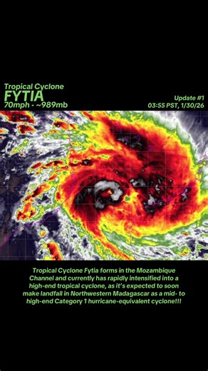 HTTD: How’s Fytia Doing? UPDATE 1 - Tropical Cyclone Fytia: The tropics are back with activity again, as a new storm has formed in the Southwest Indian Ocean basin, that being Tropical Cyclone Fytia, currently sitting in the Mozambique Channel as it has been rapidly intensifying over the past 12 hours, leading the storm to be on the doorstep towards becoming a Category 1 hurricane-equivalent cyclone, soon expected to make landfall in Northwestern Madagascar at that status. As of right now, Fytia