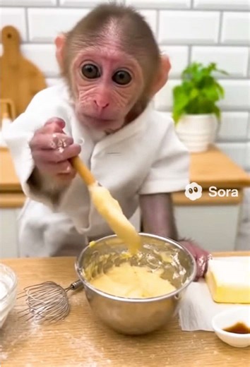 Monkey Baby Baking Cake: Adorable Animal Antics