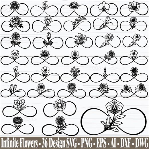Floral Infinity Symbol SVG, Botanical Infinity Svg, Eternity Signs Svg, Tattoo Design Svg, Cricut Cut Files, eps, dxf, Digital Download