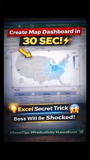 Create Excel Map Dashboard in 30 Seconds 😳🔥