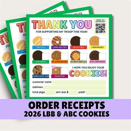 Cookie Receipt Editable Scout Qr Code Reorder Printable Template Cookie Thank You Card Girl Delivery Order Slip LBB Cookie ABC Baker 2026 - Etsy