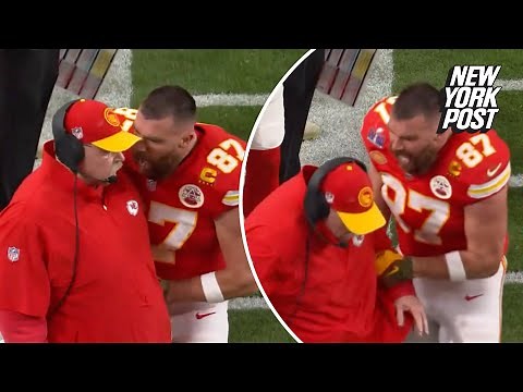 Angry Travis Kelce bumps, screams at Andy Reid to keep him on field after Chiefs’ Super Bowl fumble