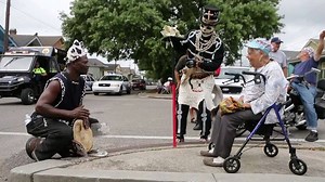18K views · 939 reactions | "Members of the North Side Skull and Bones Gang stopped and beat out a rhythm solely for Mildred Smith, right, who told them she was turning 87 years old. After years of birthday balloons, cards, and candles, she said this was the first time she ever had someone bang on a drum for her birthday! It was at Super Sunday in New Orleans." Video by Chris Granger. | NOLA.com | Facebook