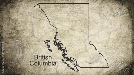 British Columbia map drawn on a cartography background sheet of paper