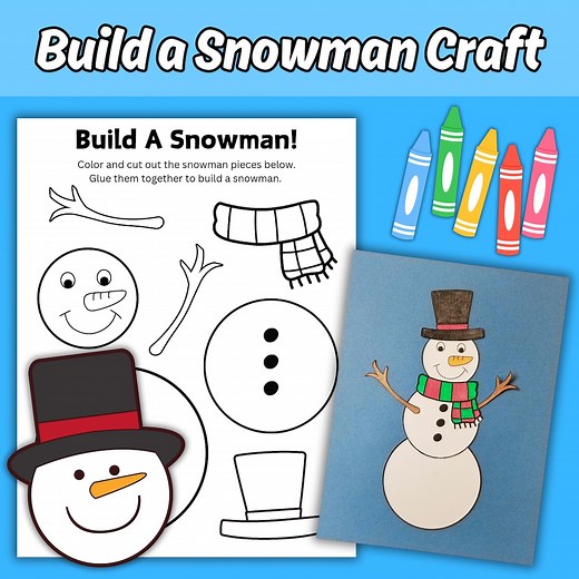 Build A Snowman Printable Winter Activity for Kids, Snowman Color, Cut, and Paste Christmas Craft Worksheet, Snowman Activity Printable - Etsy