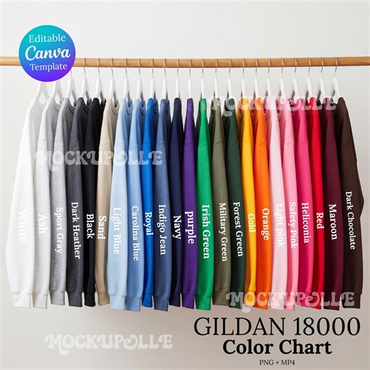 Gildan 18000 Color Chart | Gildan Crewneck Video Mockup | Color Chart Mockup | Sweatshirt Mockup | Fully Editable Color Chart - Etsy