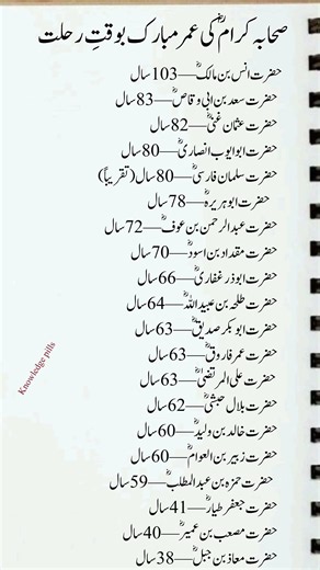 Ages of the Sahaba (Companions of Prophet Muhammad) at the Time of Their Death