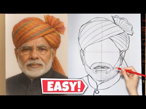 How to draw Narendra Modi step by step | Easy Narendra Modi Drawing | Narendra Modi outline drawing