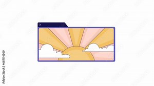 Application window sunrise morning line 2D object animation. Sunrays clouds videoplayer flat color cartoon 4K video, alpha channel. Golden hour sky media streaming animated item on white background
