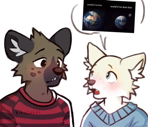 trust them haida they would not lie about this. kit is one needy fox they literally kiss all the time. i really like drawing with this brush #furry #aggretsuko #haida #yume #furryart