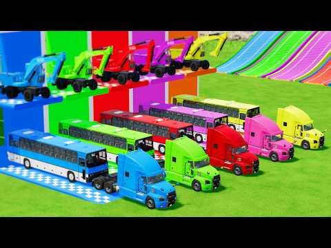 TRANSPORTING ALL WITH DOUBLE FLATBED TRAILER TRUCK, DACIA and RANGE ROVER, MERCEDES, EXCAVATOR - FS2