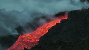 Lava channel. Eruption of Volcano Etna summer 2014