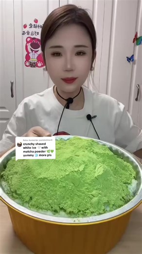 Enjoying ASMR Ice Eating with Matcha Green Tea