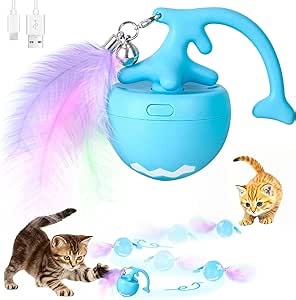 rolaroki Interactive Moving Cat Toy Ball - Self-Play for Indoor Cats, Kittens to Adults | Smart Obstacle Avoidance, LED Light | Quiet on Carpet, Fur-Proof, USB Rechargeable