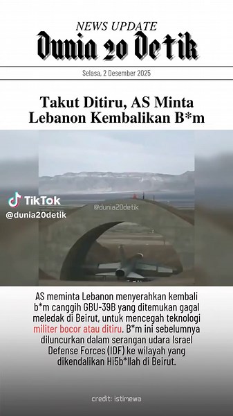 AS Desak Lebanon Kembalikan B*m Gagal Meledak