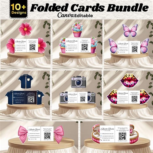 Folded Business Cards Templates, 11 Foldable QR Code Business Cards, Flower Business Card, Butterfly Business Cards, DIY Pop up Cards - Etsy