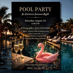 Luxury Night Pool Party Invitation, Elegant Summer Event, Editable Canva Invite (digital Download) - Etsy