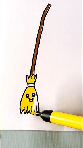Witch Broom 🧹 easy drawing for kids #shorts #shortsfeed #drawing #art #halloween #kidsart