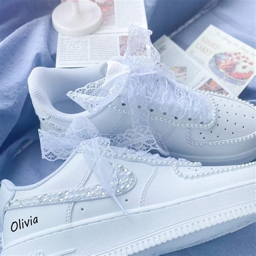 White Lace Wedding Sneakers, Custom Bridal Shoes With Delicate Pearls on Eyelets, Romantic Lace Laces, Personalized Bride Gift, Comfy Flats. - Etsy