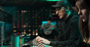 Hackers making cryptocurrency fraud using virus software and computer interface. Blockchain cyberattack, ddos and malware concept. Underground background.