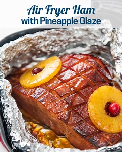 Air Fryer Ham with Pineapple Glaze is our most popular recipe today! It's crazy yummy and easy. RECIPE--> https://bestrecipebox.com/air-fryer-glazed-ham/ | Best Recipe Box