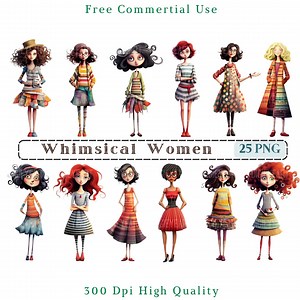 Whimsical Women Clipart, Mixed Media Quirky Woman CU Clip Art, Woman Graphics Png,transparent Background, Funny Girls Picture Png, Cute Lady - Etsy