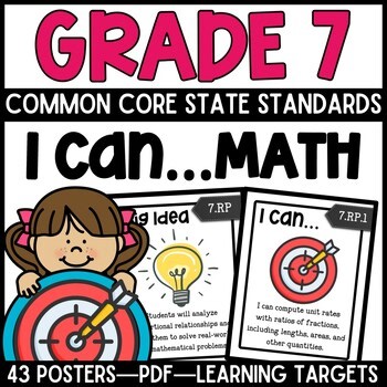 Grade 7 Math Learning Targets | Common Core Posters & Teacher Checklist