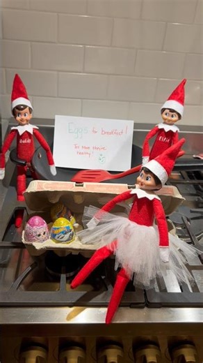 Kinder surprise Eggs for breakfast… by the elves! Don’t tell mom! #elfontheshelf