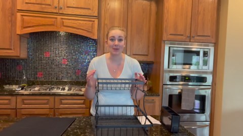 Godboat Dish Drying Rack, 2-Tier Dish Rack with Auto-Drain & Mat, Dish Racks for Kitchen Counter, Dish Drainer with Knife, Fork & Cup Rack, Gifts for Women, Mothers Day, Cool Stuff & Kitchen Gadgets