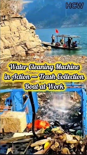 Water Cleaning Machine in Action – Trash Collection Boat at Work.
