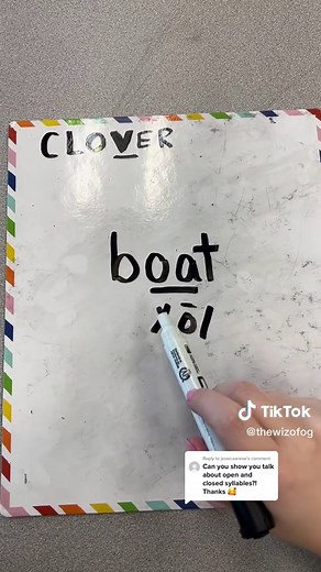 Replying to @jessicaarene CLOVER: the 6 syllable types. Closed, consonant le, open, vowel pair (vowel team or diphthong), magic e (VCe), r-controlled (bossy r). Learning these syllable types can help students decode multisyllabic words and help with more advanced decoding. This is one strategy you can teach students to give them another tool in their toolbox to help them become stronger readers! #dyslexictiktok #dyslexia #ortongillingham #scienceofreading #howtoread #multisensoryreading #structu