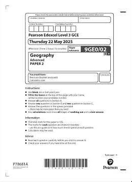 Merged 2025 Pearson EDEXCEL A Level Geography Paper 2 And Mark Scheme 9ge0 02