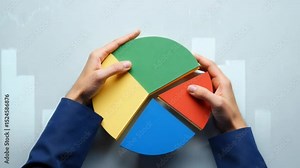 Investment portfolio management. Diversified strategy using stocks, bonds and commodities. Pie chart and candlestick charts.