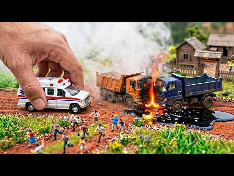 Hino Dump Truck Emergency! Ambulance & Fire Truck Rescue Story 🚑🚒 | Miniature Diorama