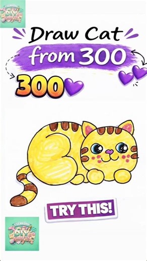How to Draw a Cute Cat from Number 300 😺 Easy Number Art