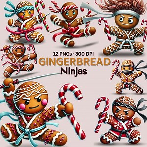 12 Gingerbread Man Clipart Set, Ninja Gingerbread Man, Christmas Cookies, Christmas Clipart, Gingerbread Png, - Etsy