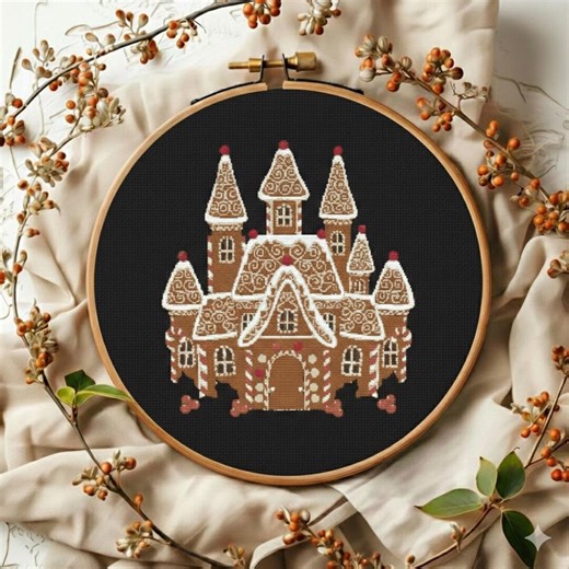 Gingerbread Castle Cross Stitch Pattern - Christmas Gingerbread House - Fairytale Holiday Design - Winter Christmas Decor - Etsy