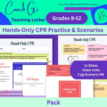 Hands-Only CPR Practice & Scenarios | Health Slides & Worksheet | Grades 6–12