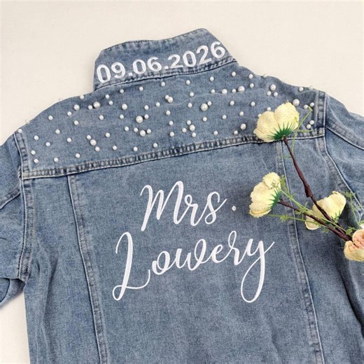 Embroidered Bride Denim Jacket, Personalized Jean Jacket for Bride, Custom Wedding Denim Jacket, Custom Bridal Jacket, Wedding Gift