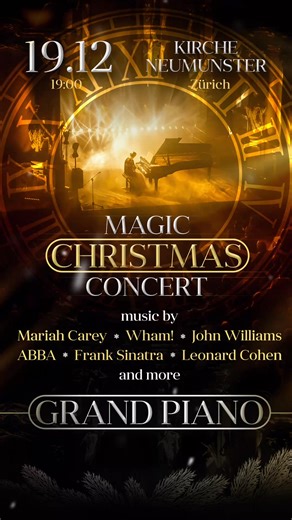🎄 Magic Christmas – Grand Piano & Winter Laser Show ✨ Erleben Sie ein einzigartiges Weihnachtskonzert, bei dem Live-Klaviermusik und ein spektakuläres Winter-Laser-Show zu einer magischen Symbiose verschmelzen. Funkelnde Lichter, sanfte Laserstrahlen und festliche Klavierklänge verwandeln die Kirche in ein leuchtendes Winterwunderland. ❄️ Tauchen Sie ein in die zauberhafte Atmosphäre der Weihnachtszeit – mit den beliebtesten Melodien, die Generationen verbinden! 🎹 Am Flügel erklingen weltbekan