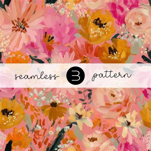 Warm Pink Floral Pattern – Hand Painted Garden Flowers, Seamless Spring Fabric Design - Etsy