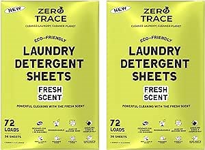 Zero Trace All Natural Laundry Detergent Sheets - Powerful Eco-Friendly Travel Detergent Sheets with Fresh Scent (144 Loads)