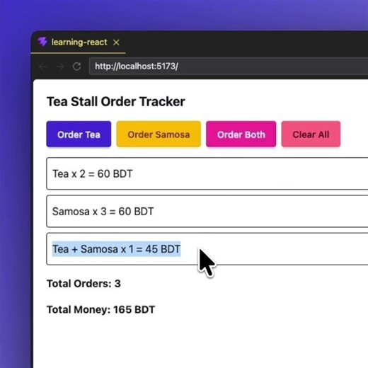 Learning React the fun way! Tea Stall Order Tracker